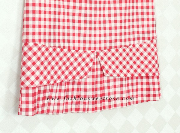SK-380 กระโปรงแฟชั่น&ทำงาน ทรงสอบ ผ้าคอตต้อนลินินญี่ปุ่น ลายสก๊อตโทนแดง ชายกระโปรงจับจีบรอบตัว