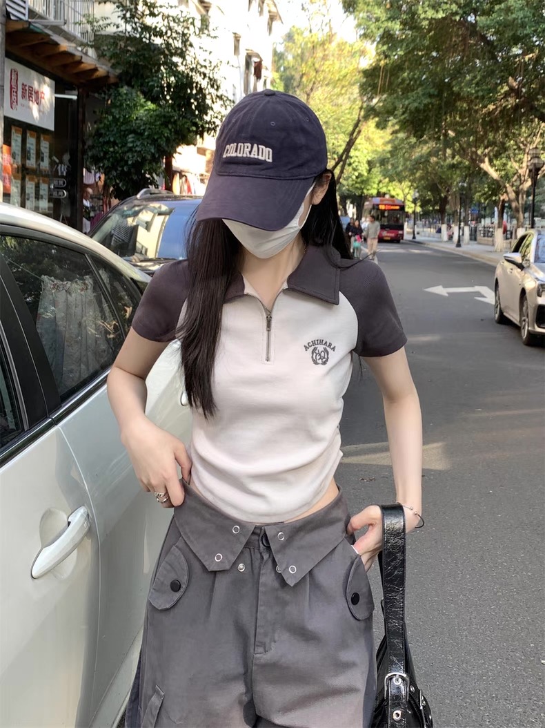 ACHI Zipper tee เสื้อสตรีทไหมพรมแต่งซิป