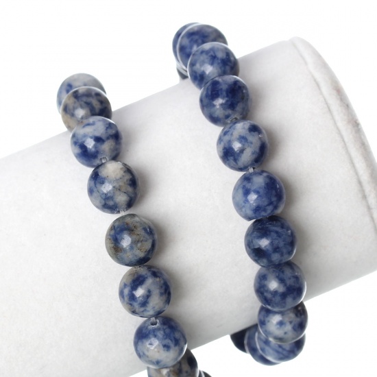 ลูกปัดหินสังเคราะห์ Marshan Jade เม็ดลายน้ำเงิน ขนาด 12 มม. 1 เส้น ประมาณ 33 เม็ด