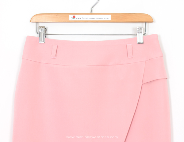 SK-486 กระโปรงทรงสอบ ผ้า Double Twist สีชมพูพาสเทล