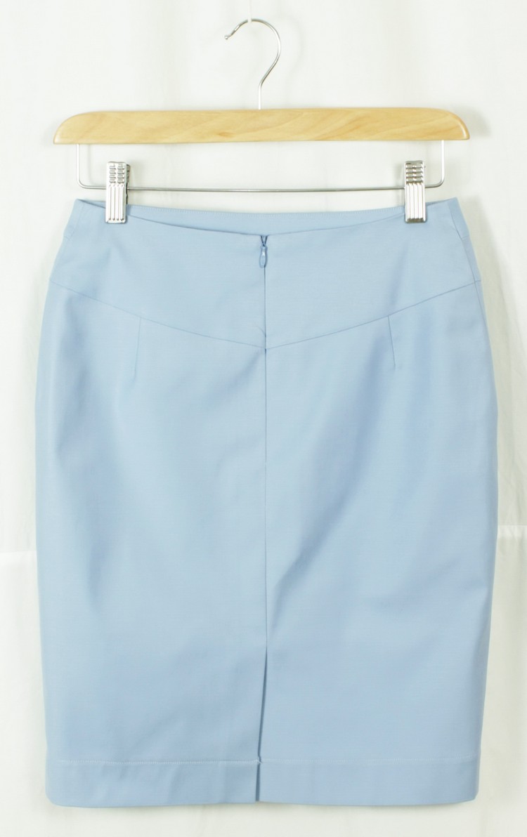 SK-158 กระโปรงแฟชั่น&ทำงาน ทรงสอบตัดต่อ ผ้าคอตตอนญี่ปุ่นผสมสเป็นเดกสีฟ้าคราม