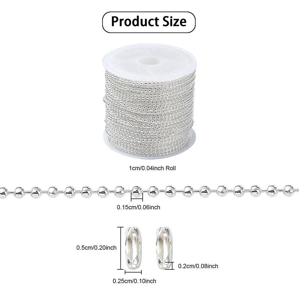 โซ่ไข่ปลา เหล็ก เม็ดขนาด 1.5mm ม้วนยาว 10 เมตร พร้อมตัวล็อก 50 ชิ้น