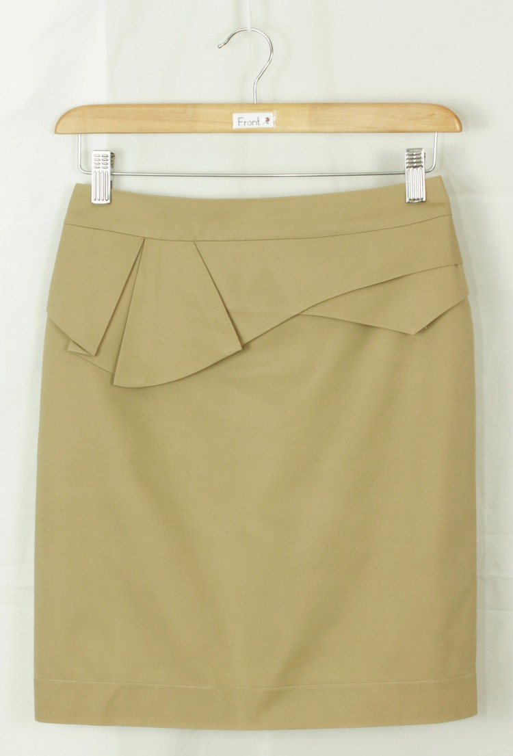 SK-102 กระโปรงแฟชั่น&ทำงาน ทรงสอบจับจีบซ้อนกัน ผ้าคอตต้อนญี่ปุ่นสีเบจ