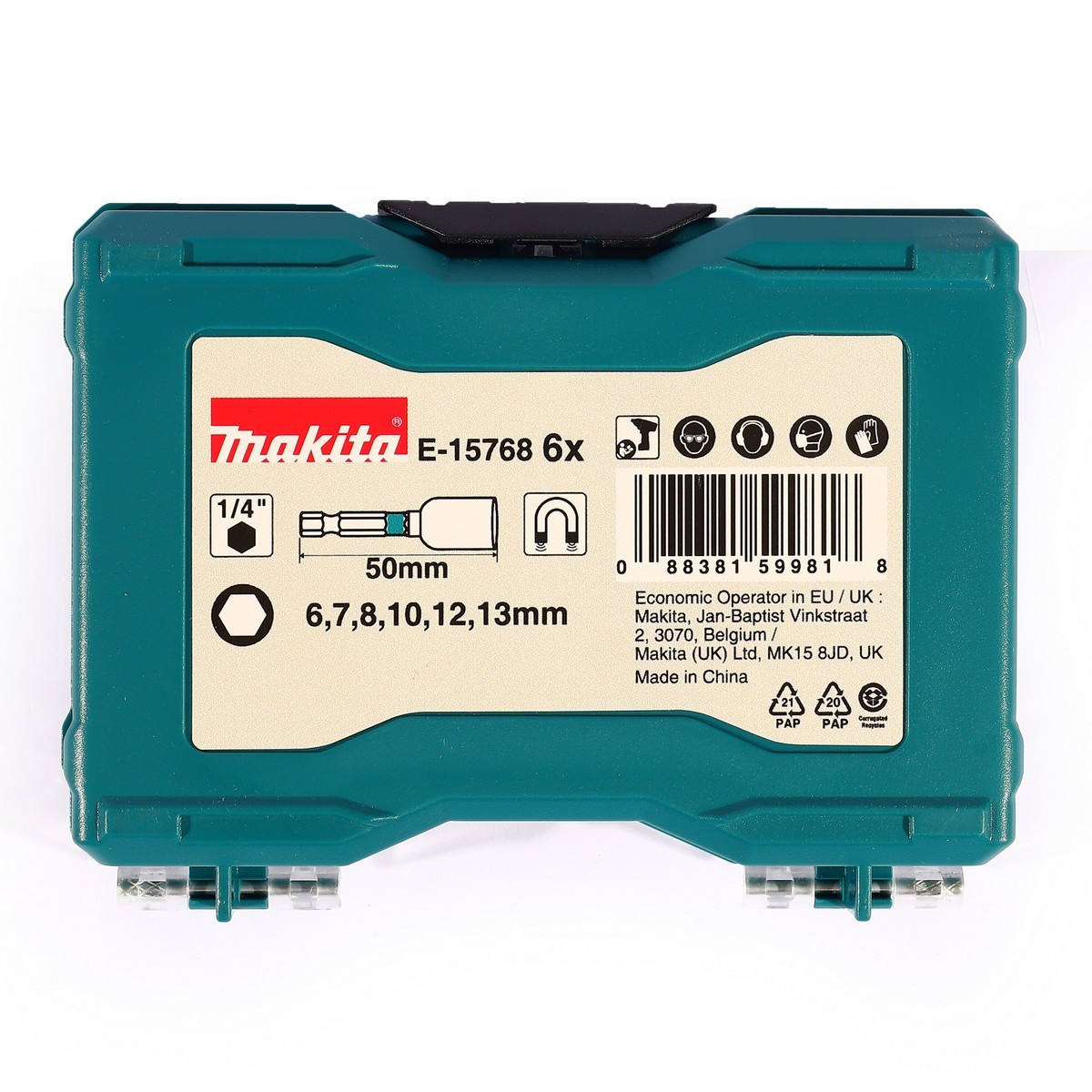 MAKITA E-15768 แกน 1/4นิ้ว บล็อกแกนไขควง แม่เหล็ก สีดำ (6 ชิ้น/ชุด) ขนาด 6, 7, 8 ,10 ,12 ,13 มม.