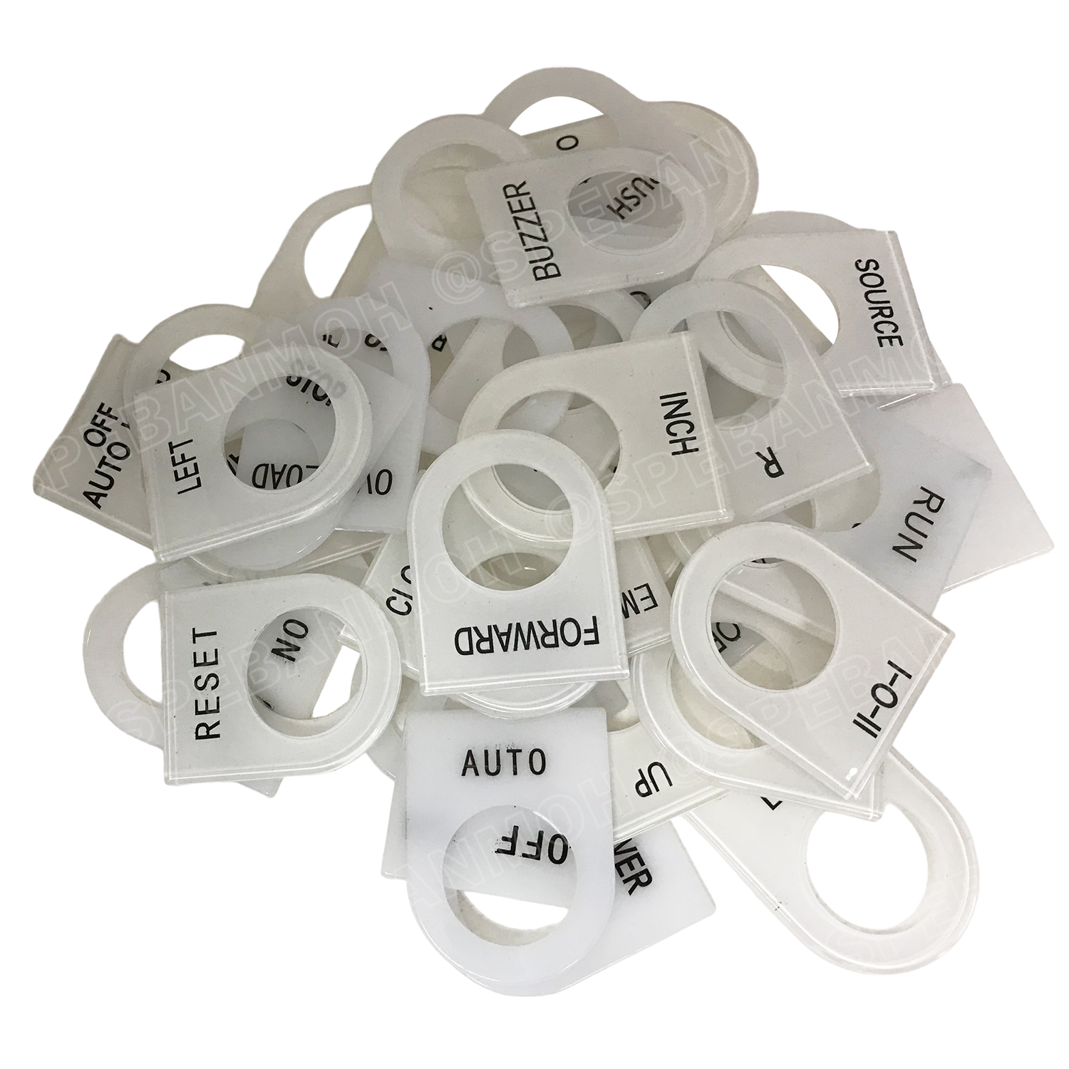 [ 1 ชิ้น ] ป้ายเนมเพลท NAME PLATE 22mm , 25mm ติดหน้าตู้คอนโทรลพื้นสีขาว ป้ายชื่อสำหรับตู้สวิทช์บอร์ด ขนาดรูเจาะ 22มิล , 25มิล แผ่นเนมเพลทอะคริลิค เนมเพลทตู้ไฟ แผ่นป้ายติดตู้คอนโทรล เนมเพลท ติดหน้าตู้คอนโทรล อะคริลิคพื้นขาว อักษรดำ ป้าย