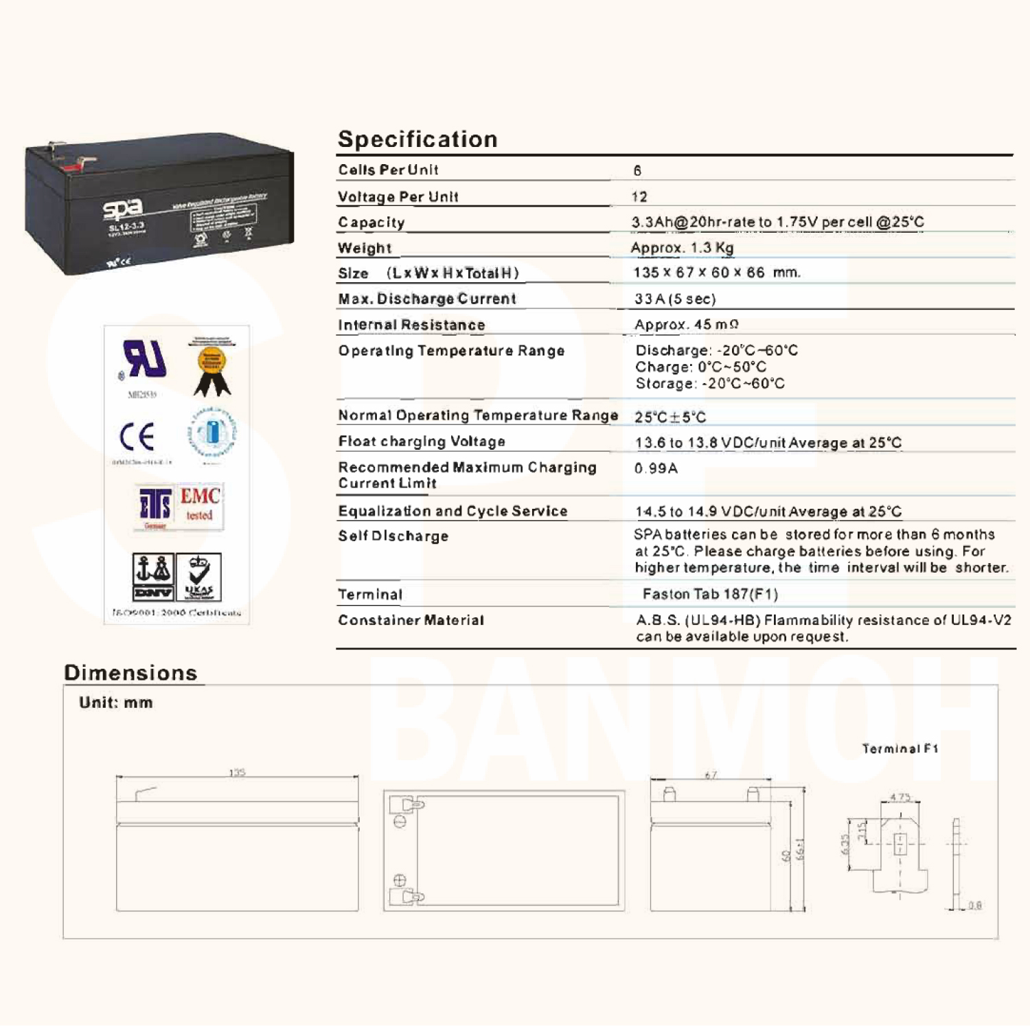 SL12-3.3 SPA Battery 12V 3.3A แบตเตอรี่แห้ง สำรองไฟ 12V 3.3Ah SL แบตเตอรี่สปา แบตเตอรี่ SPA แบตแห้ง SPA แบต UPS ไฟฉุกเฉิน ระบบเตือนภัย แบตเครื่องสำรองไฟ แบตไฟฉุกเฉิน แบตUPS แบตเตอรี่แห้ง SPA Valve Regulated Lead Acid Battery แบตเตอรี่ชนิดแห้ง