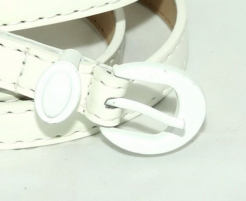 BLT-235 เข็มขัดคาดเอวแฟชั่นเส้นเล็ก สายหนังสีขาว หัวกลมมนสีขาว