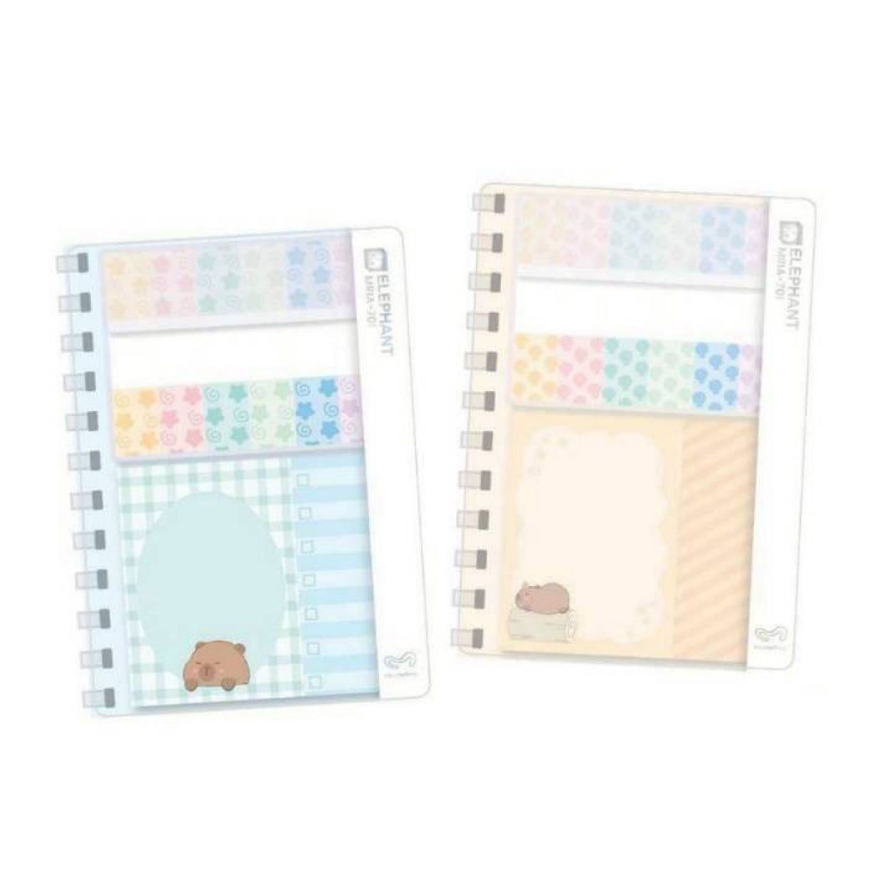 สมุดสันห่วงพลาสติกแบบนิ่ม ตราช้าง ขนาด A7 รุ่น MRIA-701 ลายคาปิดบาร่า พร้อมกระดาษโน๊ตและฟิล์มอินเด็กซ์