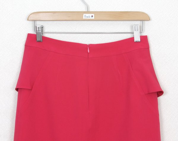 SK-276 กระโปรงแฟชั่น&ทำงาน ทรงสอบ ผ้าไหมอิตาลีสีชมพูบานเย็น หน้ากระโปรงจับจีบระบาย