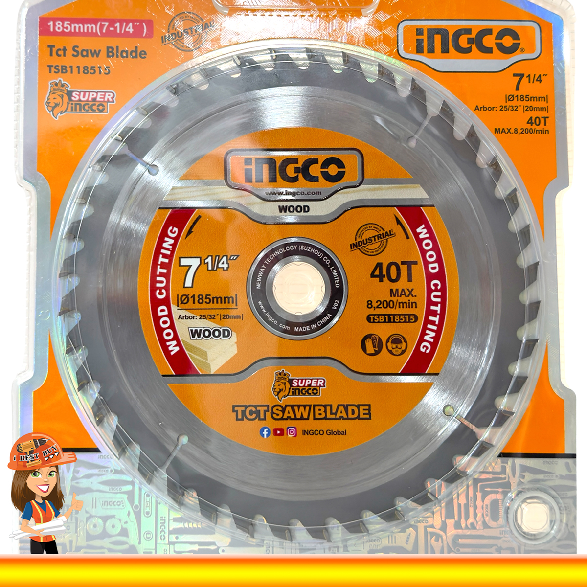 INGCO รุ่น TSB118515 ใบเลื่อยวงเดือนตัดไม้ ขนาด 7 นิ้ว 40T