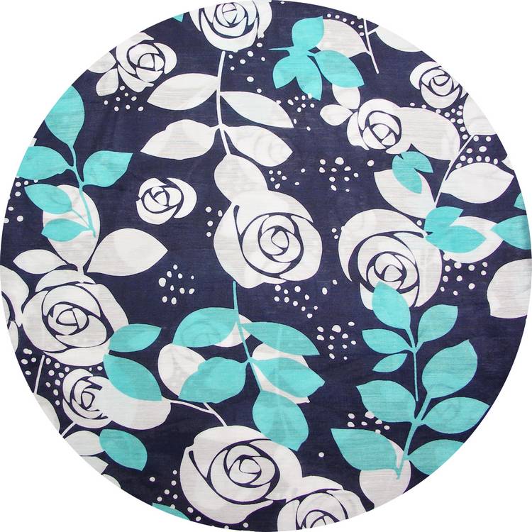 SK-077 กระโปรงทรงระบาย ผ้าคอตต้อนพิมพ์ลายดอกกกุหลาบขาวฟ้า มีจีบรอบตัว