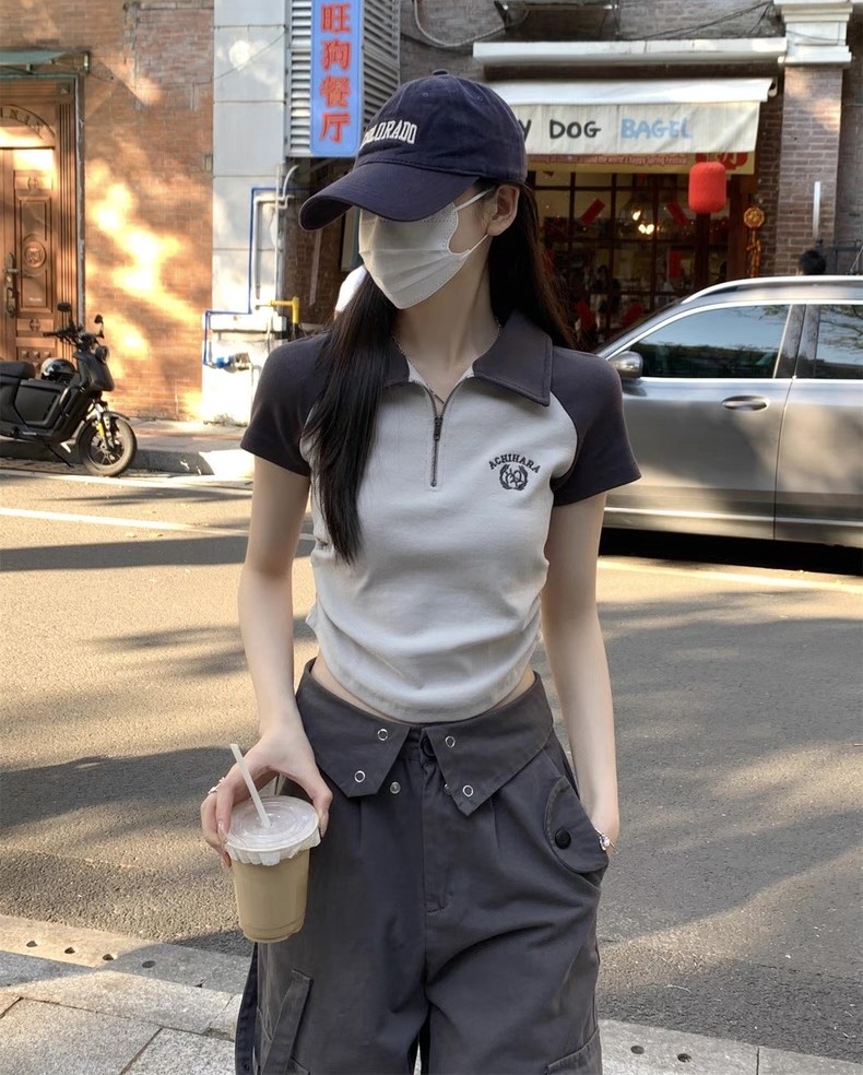 ACHI Zipper tee เสื้อสตรีทไหมพรมแต่งซิป