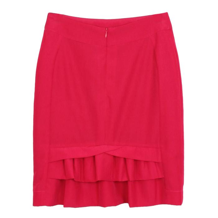 SK-256 กระโปรงแฟชั่น&ทำงาน ทรงสอบ ผ้าวาเลนติโนสีชมพูบานเย็น ด้านหลังจับจีบระบายซ้อนกัน