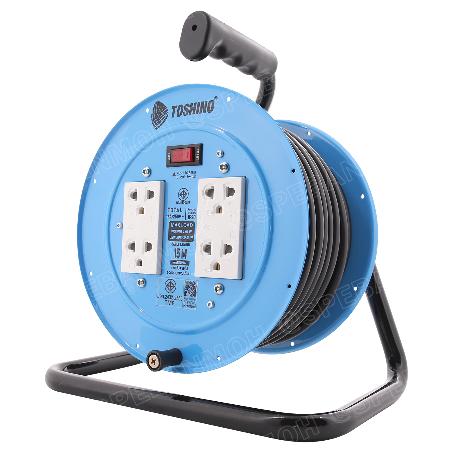 MN2-315T-15M ล้อไฟ Toshino ปลั๊กพ่วง Toshino ปลั๊กไฟ Toshino 16A 3600W MN2 315T 15M 15 เมตร ปลั๊กไฟแบบล้อ Toshino ยาว 15เมตร ล้อเก็บสายไฟ Toshino IP20 VCT 3 x 1.5 sq mm 15เมตร Toshino ระบบ ป้องกันกระแสไฟเกิน อัตโนมัติ ม่านนิรภัย มาตรฐานมอก
