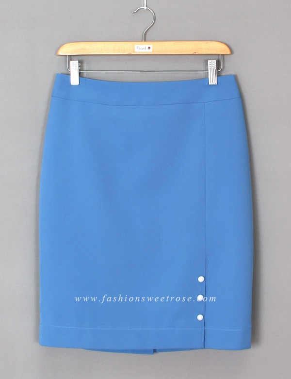 SK-447 กระโปรงแฟชั่น&ทำงาน ทรงสอบ ผ้าไหมอิตาลีสีฟ้า