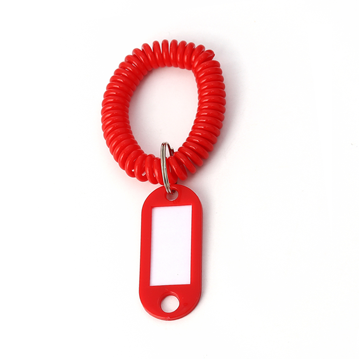 พวงกุญแจสปริง พร้อมป้ายชื่อพีวีซี ขนาดประมาณ 5.5 ซม. มี 2 สี