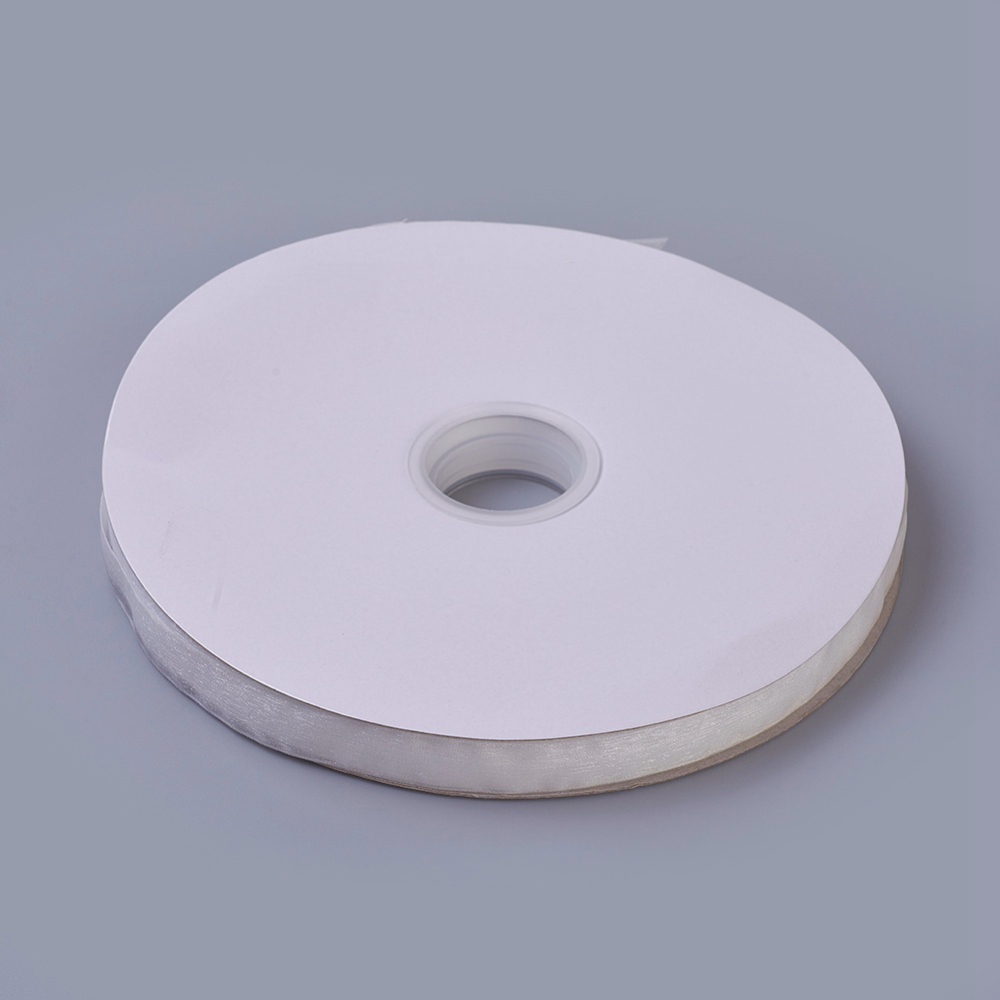 ริบบิ้นผ้าไนล่อนออแกนซ่า (ผ้าแก้ว+ไนล่อน) สีขาว กว้าง 15 มม. 1 ม้วน ยาว 200 หลา