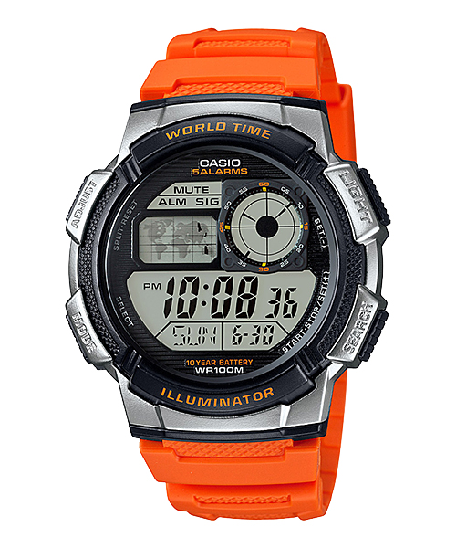 CASIO NORMAL รุ่น AE-1000W-4BV สีดำ สายส้ม สินค้าของเเท้ รับประกัน 1 ปี