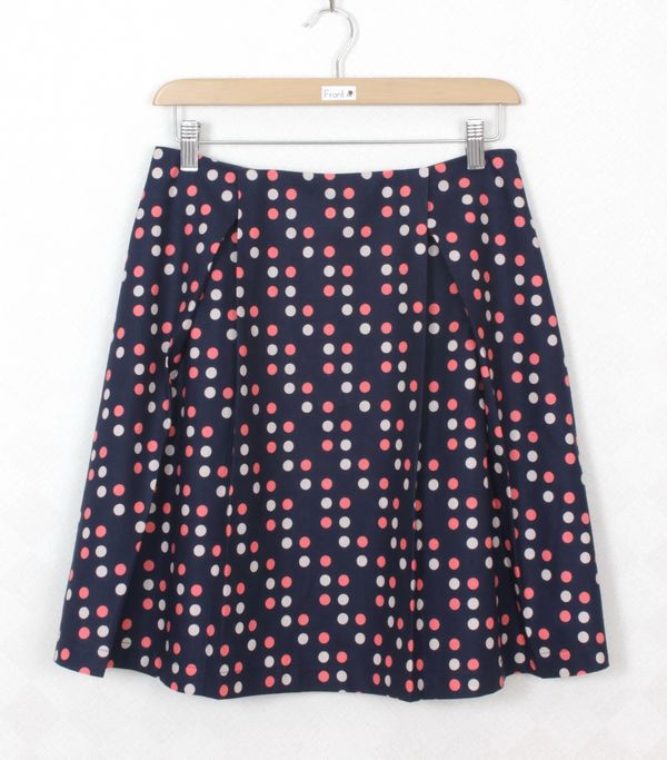 SK-274 กระโปรงแฟชั่น&ทำงาน ทรงบาน ผ้าคอตต้อนญี่ปุ่นพิมพ์ลาย POLKA DOT พื้นน้ำเงิน