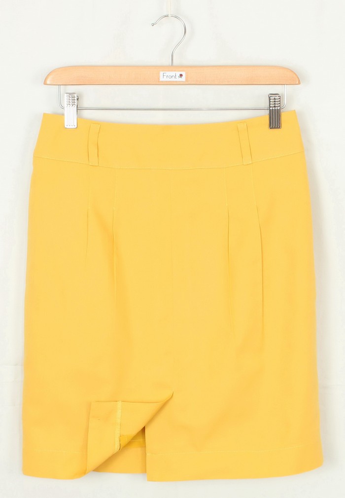 SK-206 กระโปรงแฟชั่น&ทำงาน ทรงสอบแบบผ่าหน้า ผ้าคอตตอนญี่ปุ่นผสมลินินสีเหลือง