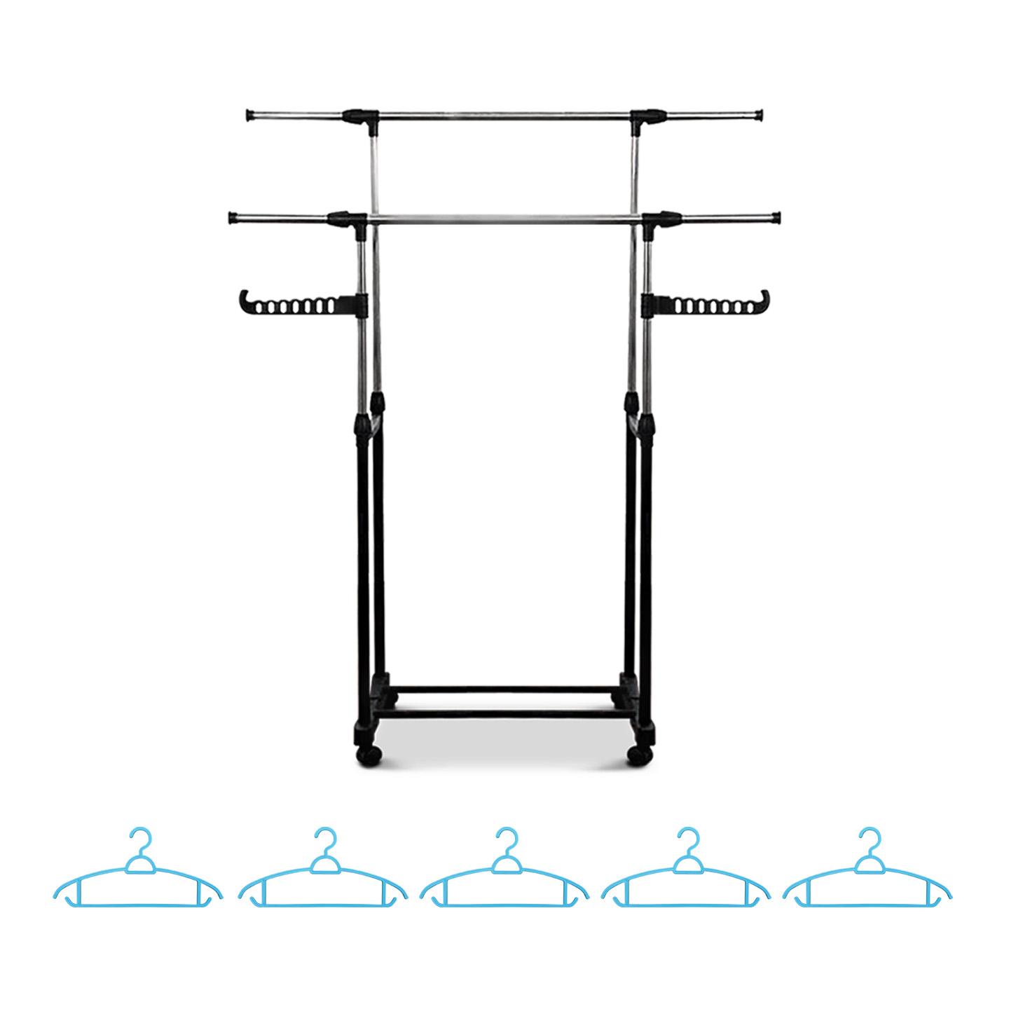ราวตากผ้ารุ่น SMART RACK + ไม้แขวนเสื้อพลาสติก สีฟ้า 5 ชิ้น