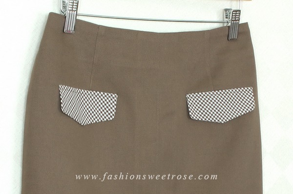 SK-310 กระโปรงแฟชั่น&ทำงาน ทรงสอบ ผ้า Cotton Japan สีน้ำตาล มีกระเป๋าหน้า 2 ข้าง