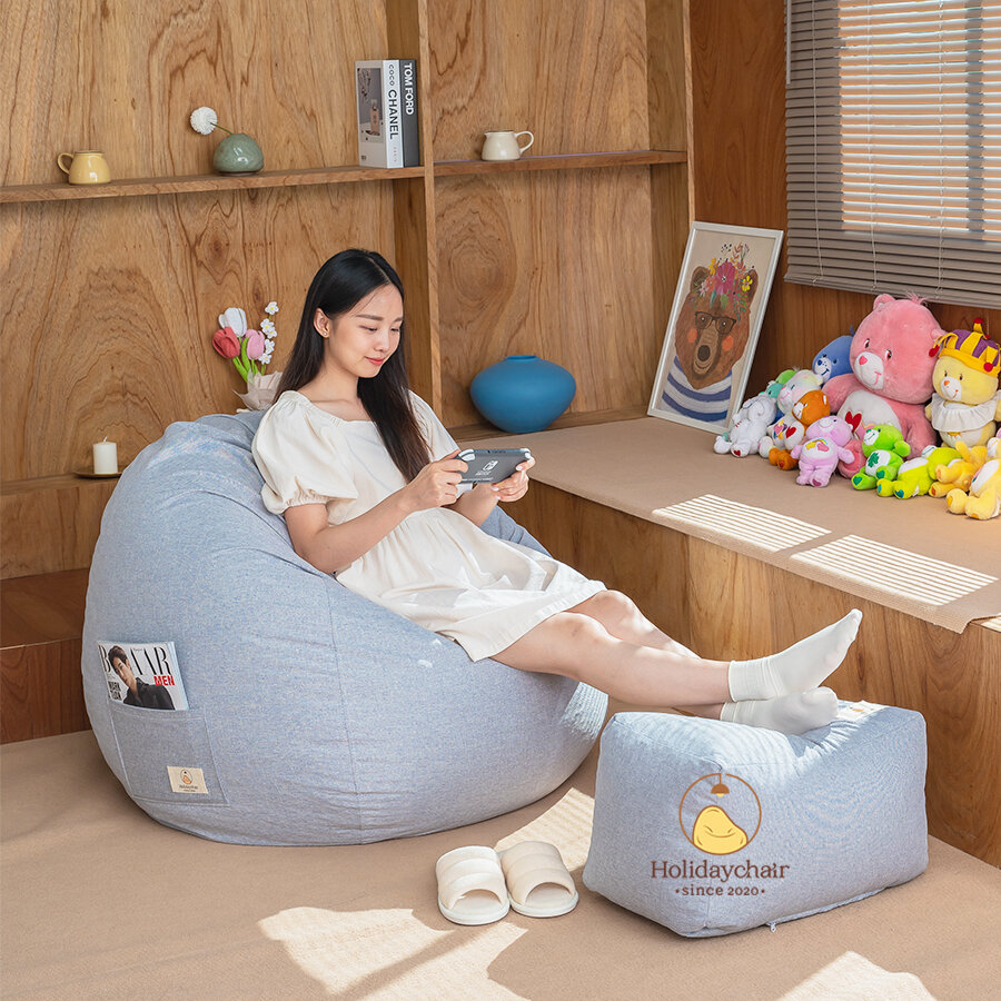 บีนแบค เก้าอี้เม็ดโฟม ทรงหยดน้ำ bean bag เก้าอี้บีนแบ็ก เบาะนั่งเม็ดโฟม เก้าอี้มินิมอล เก้าอี้นั่งเล่น เบาะนั่งเล่น บีนแบ็ก โซฟาบีนแบค โซฟานั่งพื้น (ไม่รวมที่วางเท้า) รุ่น HCS-001