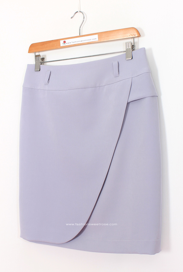 SK-485 กระโปรงทรงสอบ ผ้า Double Twist สีเทาอมฟ้า