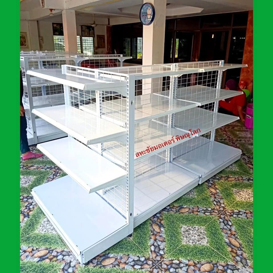 ชุดชั้นมินิมาร์ท ยาว 2.25 ม. ชั้น 2 ด้าน ขนาด กว้าง85x90 x150cm. ชุดต้น 1ชุด+ชุดต่อ 1ชุด ชั้นวางปิดหัว 1 ชุด 45x70x150cm