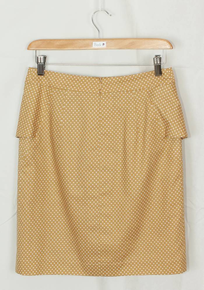 SK-196 กระโปรงแฟชั่น&ทำงาน ทรงสอบ ผ้าคอตต้อนญี่ปุ่นสีน้ำตาลคาลาเมล ด้านหน้ากระโปรงจับจีบระบาย