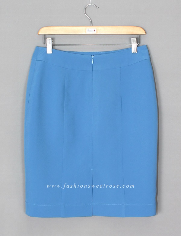 SK-447 กระโปรงแฟชั่น&ทำงาน ทรงสอบ ผ้าไหมอิตาลีสีฟ้า
