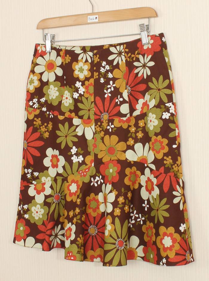 SK-236 กระโปรงแฟชั่น&ทำงาน ทรงย้วย ผ้าคอตต้อนญี่ปุ่นพิมพ์ลายดอกไม้ โทนน้ำตาลเข้ม