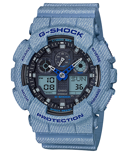 CASIO G-SHOCK รุ่น GA-100DE-2ADR สียีนส์ ฟ้า สินค้าของเเท้ รับประกันศูนย์ CMG