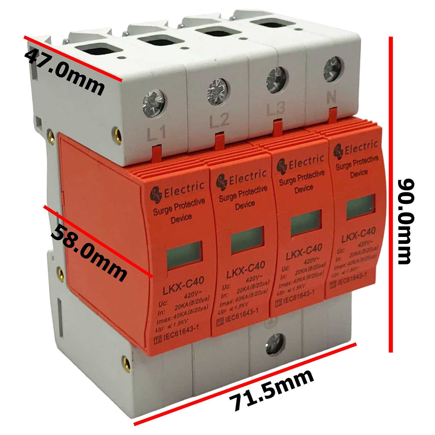 [ 1ชิ้น ] LKX-C40-4P AC ตัวป้องกันฟ้าผ่า Surge Protection 420VAC 3P 20-40KA เสิร์จ AC 4P 3เฟส อุปกรณ์ป้องกันไฟกระชาก AC กระแสสลับ สำหรับไฟโรงงาน บ้าน 3เฟส 380V ชุดป้องกันฟ้าผ่า อุปกรณ์ป้องกันฟ้าผ่า ไฟกระชาก สำหรับไฟบ้าน Surge Protector Device