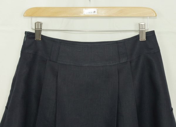 SK-183 กระโปรงแฟชั่น&ทำงาน ทรงบาน ผ้าลินินญี่ปุ่นสีน้ำเงิน มีกระเป๋าล้วงได้ 2 ข้าง