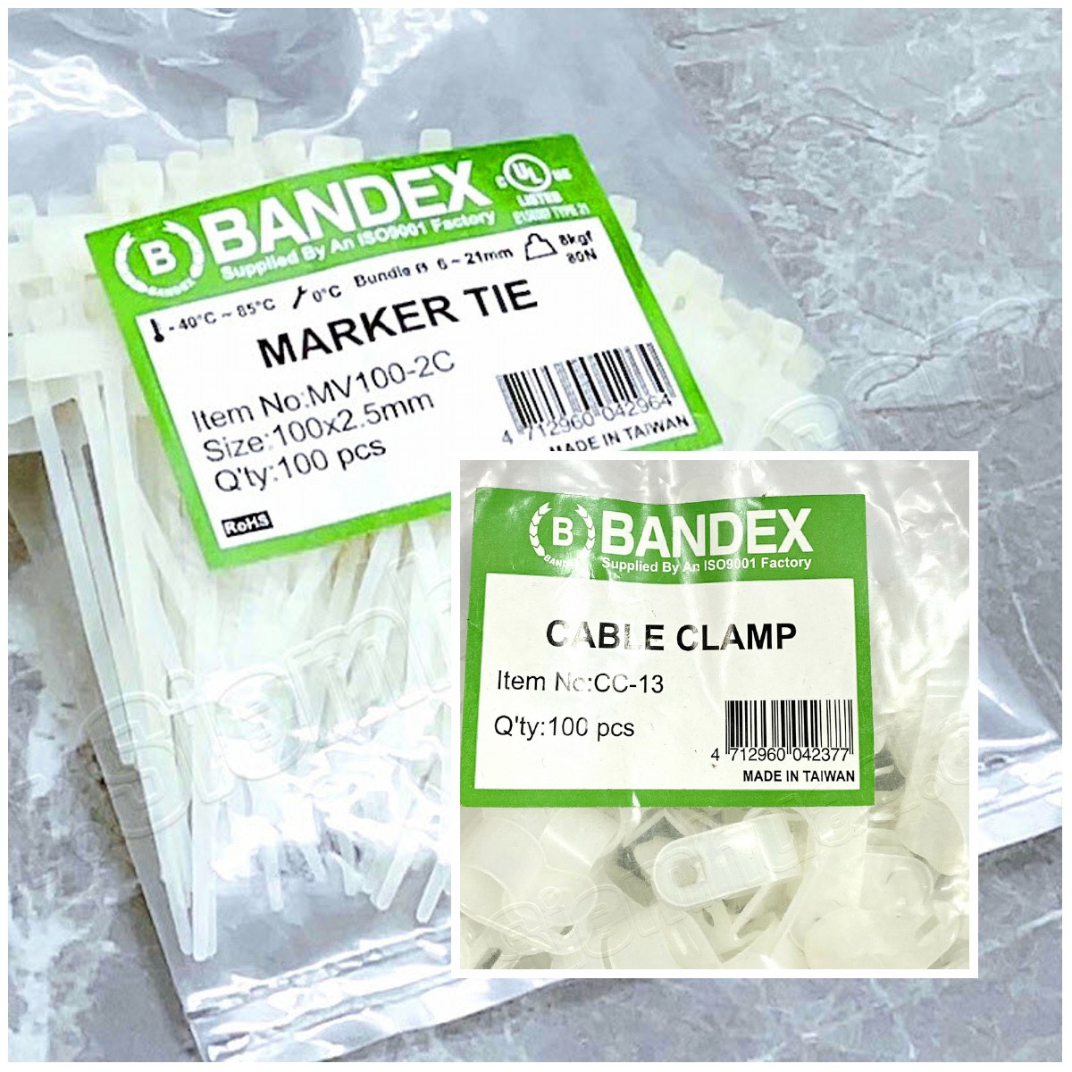 มาร์คเกอร์ไทร์ (สายรัดแบบมีป้าย) MARKER TIES, เคเบิ้ลแคล้ม CABLE CLAMP (BANDEX) MV-100-2C, MV-110-2C, MV-200-4C, NK series, CC series