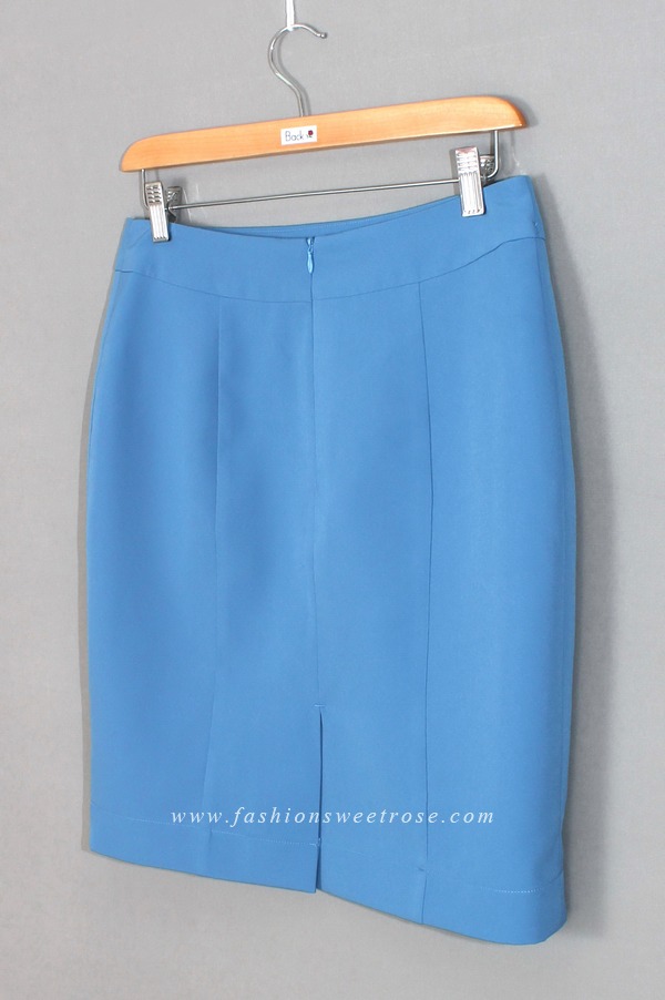 SK-447 กระโปรงแฟชั่น&ทำงาน ทรงสอบ ผ้าไหมอิตาลีสีฟ้า