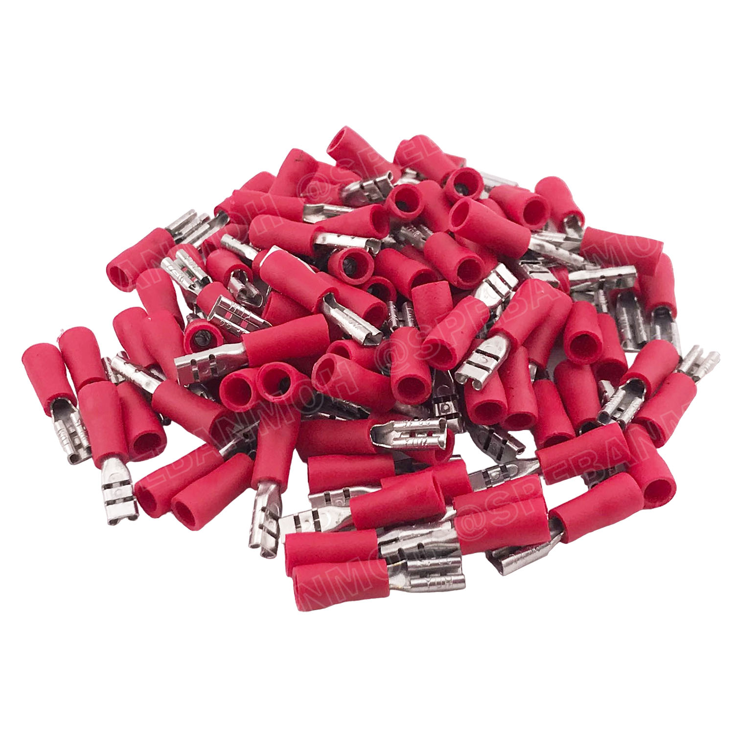 [ 100 ตัว/ถุง ] FDD1.25-110 สีแดง Red หางปลาเสียบแบน ตัวเมีย หุ้มฉนวน สำหรับสาย 0.5-1.5 mm2 22-16awg หางปลาหุ้มฉนวน Crimping Terminal หางปลาเสียบแอร์ ตัวเมีย เทอร์มินอลต่อสาย ขั้วต่อสายไฟ Insulated Terminal ตัวต่อสาย หุ้มฉนวน ข้อต่อสายแบบย้ำ Crimp Sleeve