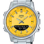 CASIO รุ่น AMW-880D-9AVDF กรอบสีเงิน สายสเเตนเลส สีเงิน จอสีเหลือง สินค้าใหม่ ของเเท้ รับประกันศูนย์ CMG 1 ปี