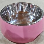 ชามอาหาร ชามน้ำ สเตนเลส+พลาสติกอย่างดีกันลื่น สำหรับสุนัขและแมว สีชมพูสดใส ไซส์M (ราคารวมส่ง)