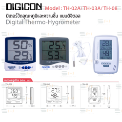มิเตอร์วัดอุณหภูมิและความชื้น แบบดิจิตอล Digital Thermo-Hygrometer (DIGICON) TH-02A, TH-03A, TH-08