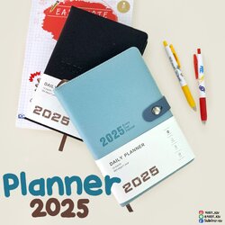 WAKU ไดอารี แพลนเนอร์ รายวัน Daily Planner 2568 / 2025 ปกหนัง มีกระดุม ขนาด A5
