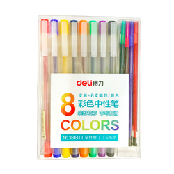 ชุดปากกาเจล 8 สี Deli NO.33160 8 Colors หัว 0.5 mm. มีใส้เปลี่ยนในชุด ปากกาเจลสี+รีฟิว