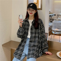 Grid oversize shirt - เสื้อเชิ้ต ลายสก๊อต ผู้หญิง แขนยาว โอเวอร์ไซส์