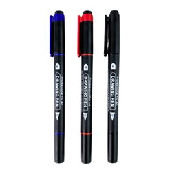 ปากกาตัดเส้น ปากกาหมึกซึม ปากกา 2 หัว เขียนพลาสติดได้ หมึกกันน้ำ Drawing pen EDUHOW รุ่น PM1970