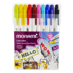 เซ็ตปากกามาร์กเกอร์ Marker ปากกาสีน้ำ ไลฟ์คัลเลอร์ ชุด 10 สี monami live color Twin type โมนามิ