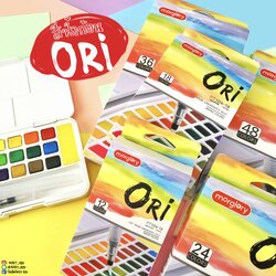 ชุด สีน้ำก้อน สีน้ำก้อนตลับ โอริ ORI พร้อมพู่กันแทงค์และฟองน้ำ