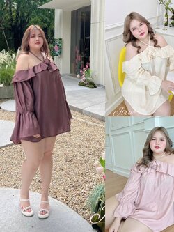 A074 มินิเดรสเปิดไหล่ สาวอวบ หน้าผ้า52 นิ้ว ผ้าไหม