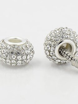 ลูกปัดยุโรปรูใหญ่ rondelle เรซิ่นประดับพลอย rhinestone ใสเกรดA ขนาด 15x10 มม. 1 เม็ด