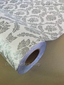 วอลเปเปอร์ ลายไทย "Antique Style หลุยส์พื้นขาวมุก ลายเส้นสีเงิน" หน้ากว้าง 122 cm เมตรละ 200 บาท